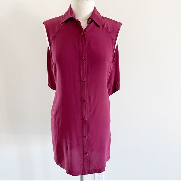 Alexander Wang Button Up Silk Tunic Dress Maroon 2 - Picture 1 of 12
